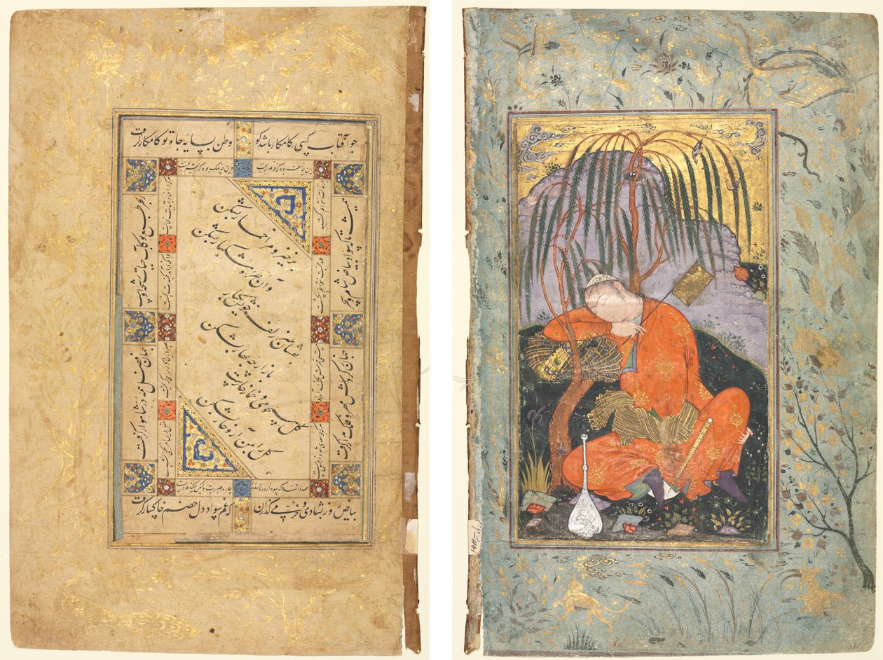 Perské páry (recto); Spící mládí (verze) od style of Riza yi Abbasi
