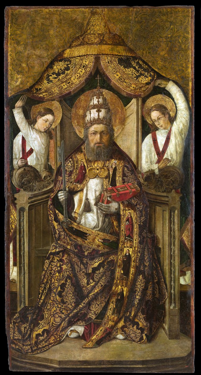 Saint Peter na trůnu - obraz Rodriga de Osona (Orsona) (aktivní 1465-1514) - ca. 1470-1480 - Olej na dřevě - 214,2x112 - Národní muzeum umění Katalánska, Barcelona od the Elder Rodrigo de Osona