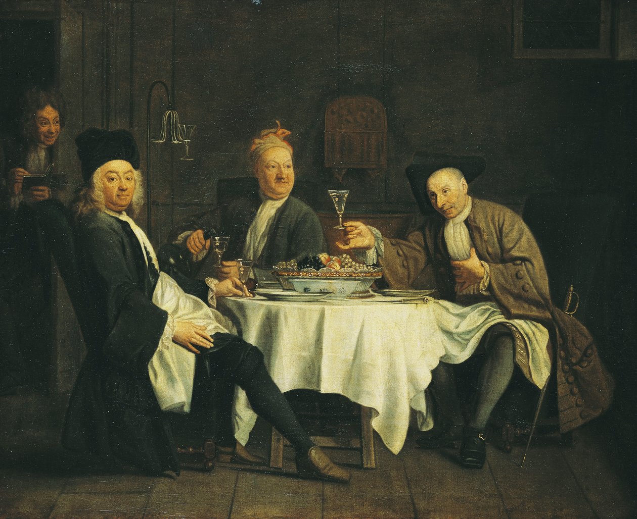 Básník Alexis Piron (1689-1773) u stolu se svými přáteli, Jean Joseph Vade (1720-57) a Charles Colle (1709-83) od Étienne Jeaurat