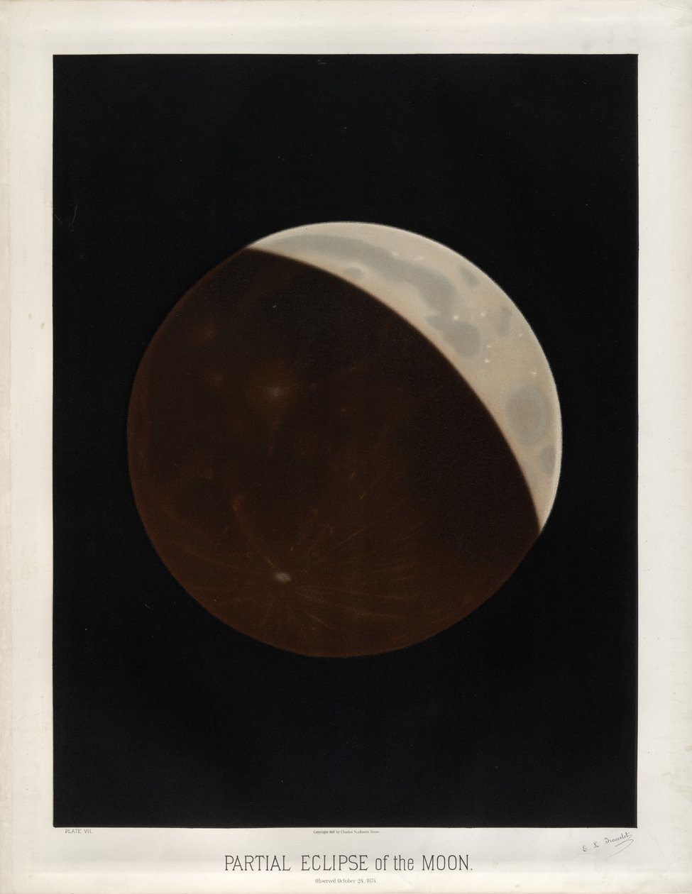 Částečné zatmění měsíce. Pozorováno 24. října 1874. (Deska VII astronomických kreseb Trouvelot 1881) od Étienne Léopold Trouvelot