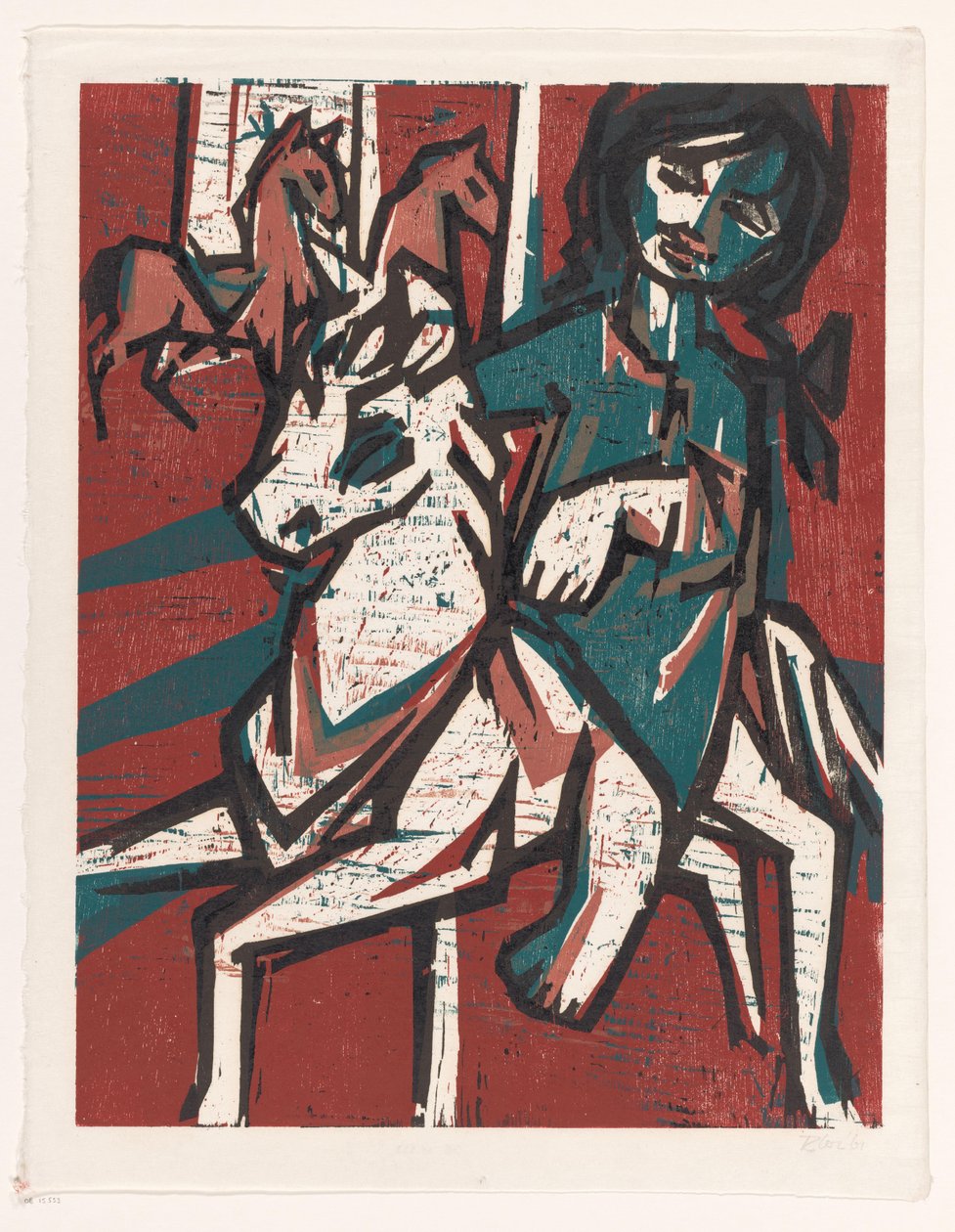 Žena na koni před dvěma dalšími koňmi od unknown (signed by artist)
