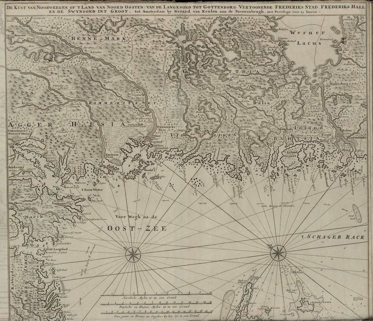 Norský Bokmål: Mapa ze sbírky map Národní knihovny. Mapa je vydána v () a ukazuje od van Keulen