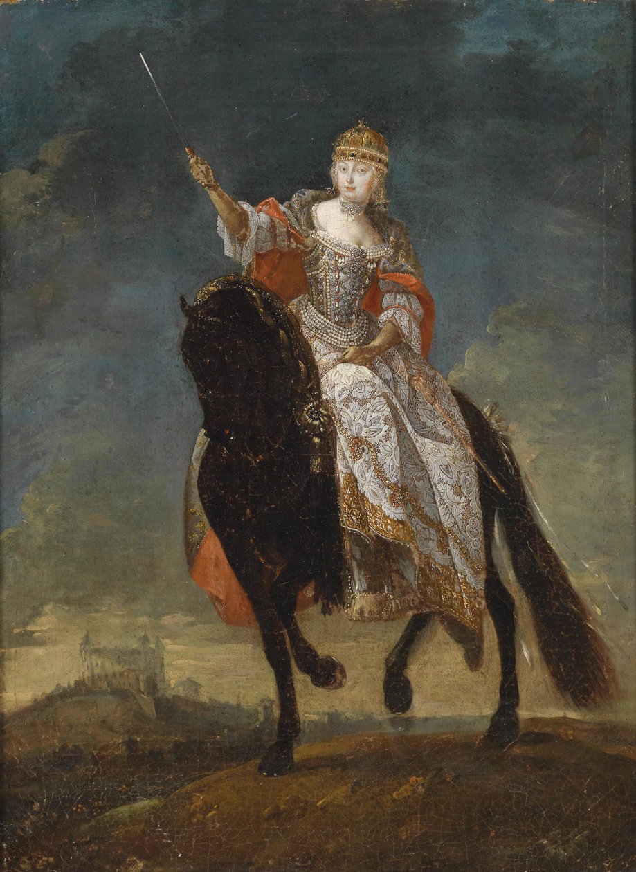 Marie Terezie jako uherská královna na Korunovačním kopci v Pressburgu od with Unspecified Unidentified painter    Description 18th-century portrait painting of women