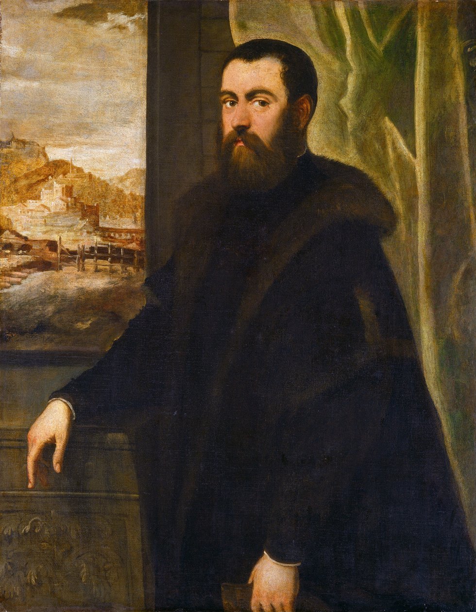 Portrét muže s výhledem na krajinu od with landscape by Maarten de Vos Jacopo Tintoretto