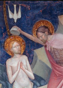 Johannes der Täufer tauft Christus (Detail). Fresko von Lorenzo (ca. 1374-1420) und Jacopo (? - nach 1427) Salimbeni 1416. Urbino Oratorio di San Giovanni von Lorenzo da  Sanseverino