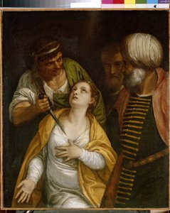 Mučedník svaté Justiny. Justina z Padovy (narozena ve 3. století-304), mučednice starověkého Říma, byla probodnuta mečem. Obraz Paolo Veronese (1528-1588), olej na plátně. Italské umění (Benátky)