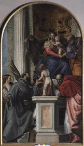 Madona s dítětem na trůně, svatý Jan Křtitel jako chlapec, svatý Josef, svatý Jeroným, svatá Justina a svatý František. od Veronese