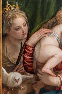 Madona a Jezulátko mezi S. Kateřinou z Alessandrie a Petrem, detail