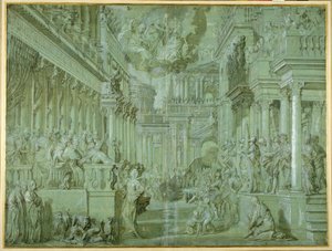 Alegorie na oslavu zveřejnění Svaté ligy v roce 1571 (pero a hnědé mytí se zvýšením) od Veronese