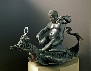 Trpaslík Morgante Braccio di Bartolo, trpaslík Cosimo I de Medici (Cosimo I de Medici). Bronzová socha od Giambologny (Giovanni da Bologna nebo John of Bologna nebo Boulogne