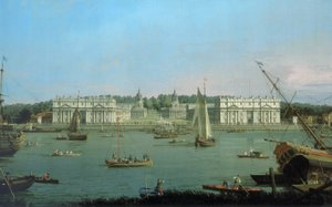 Greenwichská nemocnice, pohled ze severního břehu Temže, asi 1752 (olej na plátně)