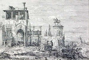 Krajina s jezdeckým památníkem (rytina) od Canaletto