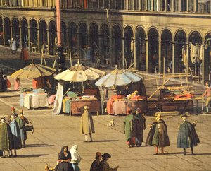 Piazza San Marco (náměstí svatého Marka) od baziliky směrem ke kostelu San Geminiano a Procuratie Nuove (budovy prokurátorů), Benátky, Giovanni Antonio Canal, známý jako Canaletto (1697-1768), Olej na plátně, 68,5x93,5 cm , asi 1735