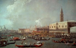 Návrat Bucentaura na molo v Den Nanebevstoupení Páně, cca 1760, Giovanni Antonio Canal známý jako Canaletto (1697-1768), olej na plátně