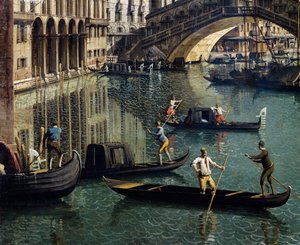 Most Rialto v Benátkách, detail (olej na plátně) od Canaletto