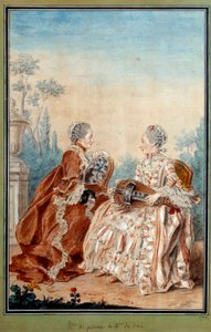 Madame de Julienne a Madame de Serre dělají akvarelovou hudbu od Louise carrogise dit Carmontelle (1717-1806) 18. století. Paříž, muzeum Carnavalet od Carmontelle