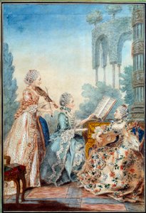 Tři dcery skladatele Josepha Nicolase Pancrace Royera (1705-1755) provádějící partituru baletu Zaide Aquarelle Louise Carrogise Carmontelleho (1717-1806) 1760 Paříž, Musee Carnavalet od Carmontelle