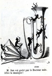Pan Sax je zraněn černým doktorem. (Adolphe (Adolph) Sax, vynálezce saxofonu (1814-1894). od Nadar