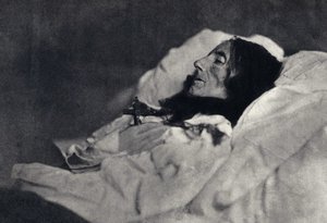 Portrét básnířky Marcelline Desbordes Valmore (Desbordes-Valmore) (1786-1859) na smrtelné posteli. Fotografie Felixe Tournachona dit Nadar (1820-1910) v roce 1859. Tisk Victor Tournachon, otec Nadar, konec 19. století. od Nadar