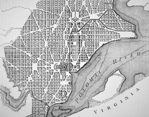 Plán města Washington, jak byl původně stanoven v roce 1793 (rytina)
