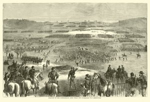 Postavení armády Konfederace, když byla oznámena kapitulace, duben 1865 (rytina) od (after) American School