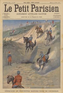Francouzská kavalérie cvičí rychlé strmé sjezdy na koni (barva litho) od (after) Carrey
