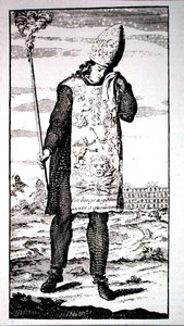 Čaroděj odsouzen k smrti inkvizicí, kopie ilustrace z „A Complete History of the Inquisition“, Londýn 1736, použitá v „History of Magic“, vydané koncem 19. století (rytina) od (after) English School
