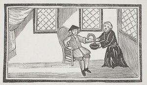 Znázornění zrádného mnicha, který ho vykrvácel, ilustrace z 