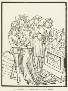Raymondin a Melusine u kaple (rytina) od (after) English School