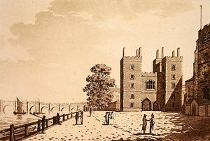 Pohled na palác Lambeth, cca 1800 (akvatinta) od (after) English School