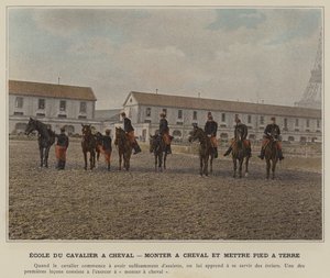 Škola jezdce na koni, jízdě na koni a sesedání (barevné foto) od (after) French Photographer