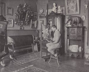 Francouzský malíř Henri Gervex ve svém ateliéru (č/b foto) od (after) French Photographer