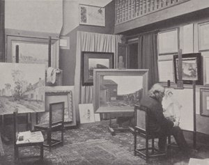 Francouzský malíř Jean Charles Cazin ve svém ateliéru (č/b foto) od (after) French Photographer