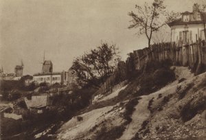 Zahrady Montmartru s větrným mlýnem Blute-fin kolem roku 1860 (černobílá fotografie) od (after) French Photographer