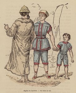 Rodina u moře na podzim (kolorovaná rytina) od (after) French School