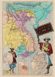 Mapa Tonkinu, Annamu, Kočinčína (kolorovaná rytina) od (after) French School