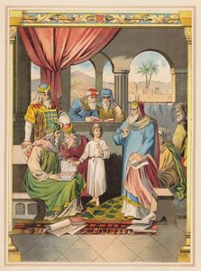 Ježíš se staršími v chrámu (barevná litografie) od (after) German School