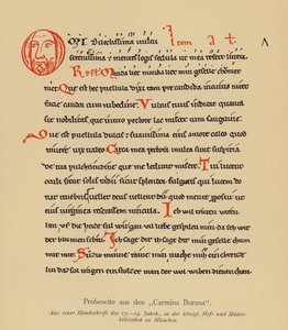 Stránka z Carminy Burany (barevná litografie) od (after) German School
