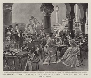 Národní výstava v Turíně, kavárna u vchodu do maurského dvora (litho) od (after) Italian School