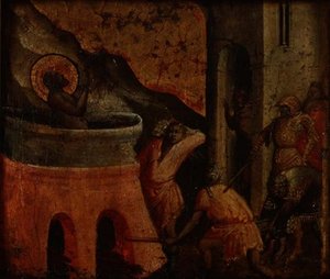 „Mučednictví“ sv. Jana Evangelisty (panel) od (attr.) Arcangelo di Cola da Camerino