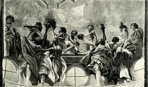 Nanebevzetí Panny Marie, detail z fresky od Correggia (1489-1534), kupole parmské katedrály, Emilia Romagna, Itálie, dřevoryt z Le cento citta d
