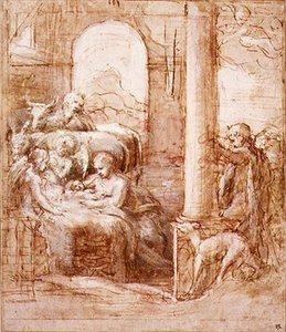PD.119-1961 Narození Páně, asi 1522 (pero a tuš, wash a křída) od (c.1489 1534) Correggio