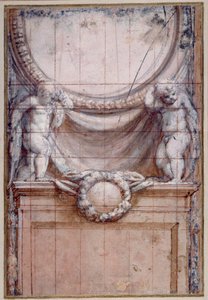 Dva putti nesoucí prázdný medailon (červená křída zvýrazněná bílou na papíře) od (c.1489 1534) Correggio