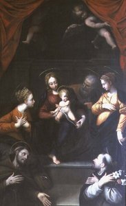 Madona s dítětem se svatým Josefem a dalšími svatými od Innocenzo da Imola