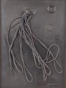G. C. Riccardi, Combustione n. 3, 1990, kombinovaná technika na plátně, 60x80, Arpino, Nadace Umberta Mastroianniho, Itálie.