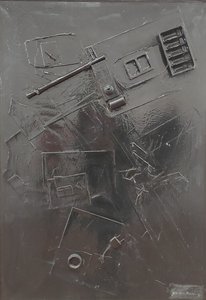 G. C. Riccardi, Combustione n. 1, 1977, kombinovaná technika na plátně, 60x80, Arpino, Nadace Umberta Mastroianniho, Itálie.