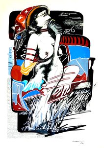 G. C. Riccardi, Leda s labutí, 1974, Tinte auf Papier, 50x70, Italien.