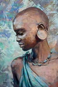 Africký kmen dívka s tradiční kostým | Abstraktní figurativní umělecké výtisky od F. Abderrahim