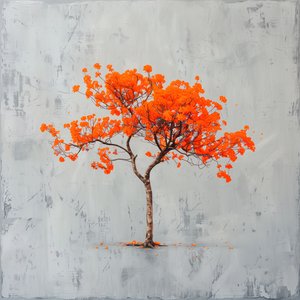 Minimalismus malba : Oranžový list a šedé pozadí; nástěnné umělecké výtisky od F. Abderrahim