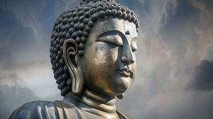 Portrét Buddhy sedícího v klidné meditaci, zarámovaný tisk na plátno na vyžádání od F. Abderrahim